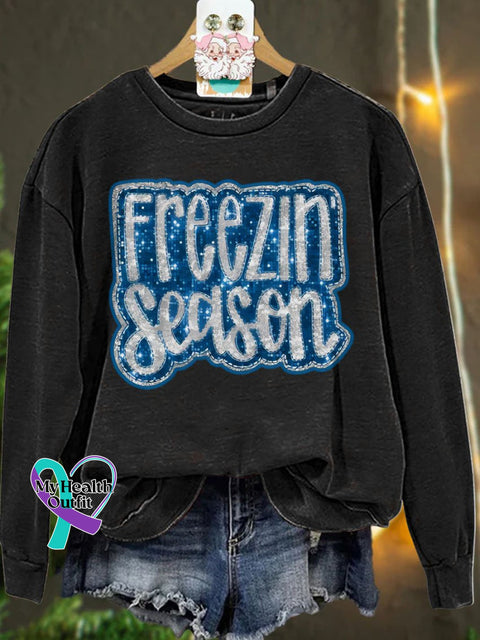 Christmas Freezin Season Winter Casual Sweatshirt Black / S