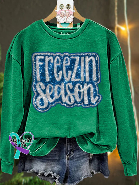 Christmas Freezin Season Winter Casual Sweatshirt Green / S