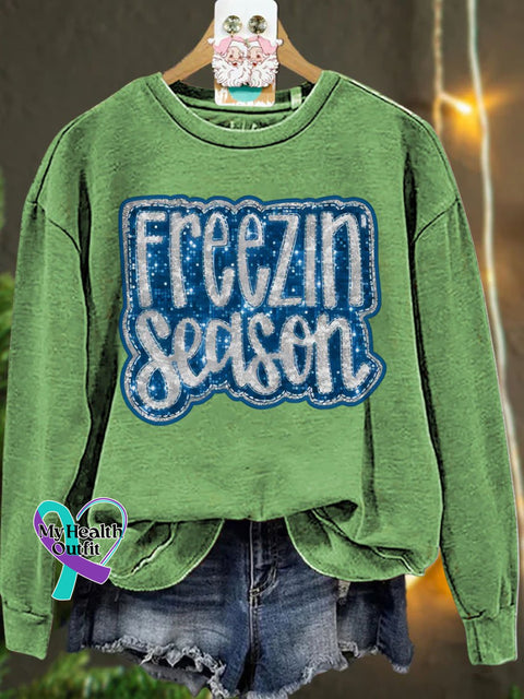 Christmas Freezin Season Winter Casual Sweatshirt Lightgreen / S
