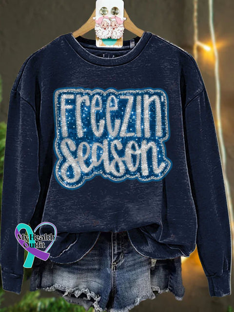 Christmas Freezin Season Winter Casual Sweatshirt Navyblue / S