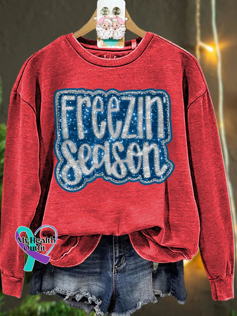 Christmas Freezin Season Winter Casual Sweatshirt Red / S