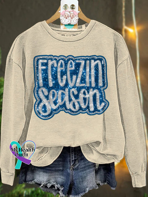 Christmas Freezin Season Winter Casual Sweatshirt Sand / S