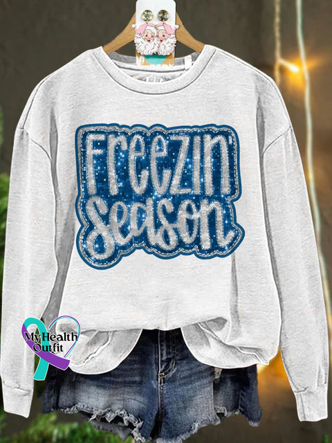 Christmas Freezin Season Winter Casual Sweatshirt White / S