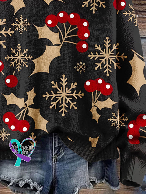 Christmas Fruit Art Print Knit Pullover Sweater