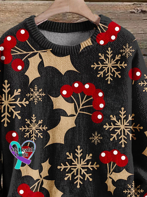 Christmas Fruit Art Print Knit Pullover Sweater