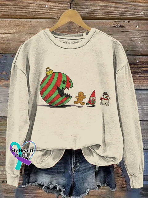 Christmas Funny Art Print Casual Sweatshirt Apricot / S