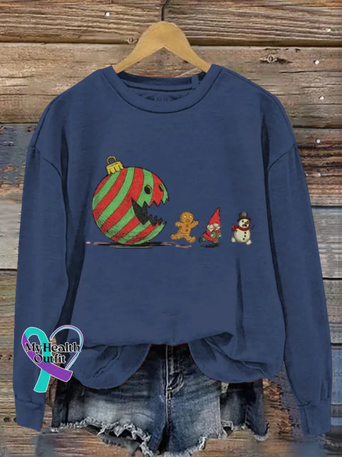 Christmas Funny Art Print Casual Sweatshirt Blue / S