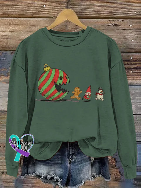 Christmas Funny Art Print Casual Sweatshirt Green / S