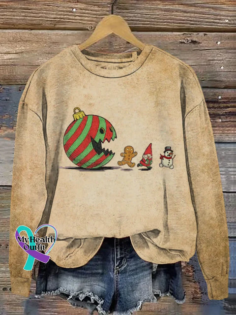 Christmas Funny Art Print Casual Sweatshirt Khaki / S