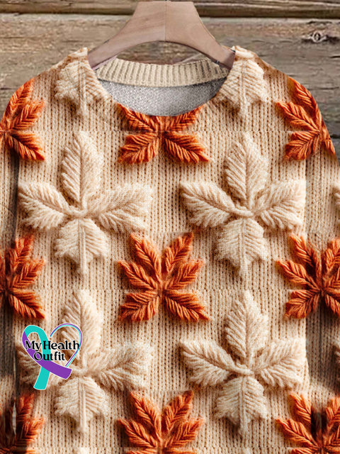 Christmas Gift Autumn And Winter Deciduous Maple Leaves Art Print Knit Pullover Sweater