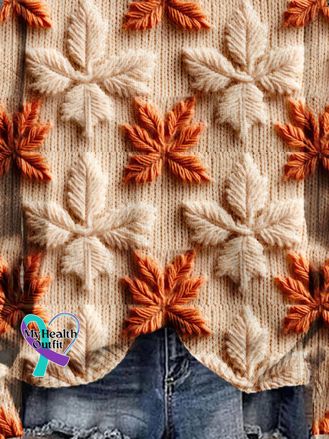 Christmas Gift Autumn And Winter Deciduous Maple Leaves Art Print Knit Pullover Sweater