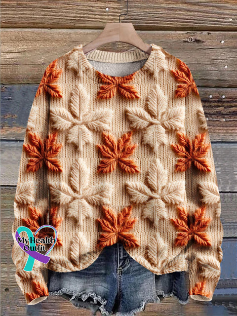 Christmas Gift Autumn And Winter Deciduous Maple Leaves Art Print Knit Pullover Sweater Muilticolor