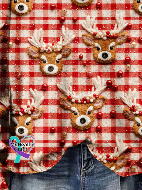 Christmas Gift Deer Art Print Knit Pullover Sweater