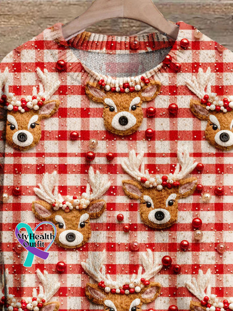 Christmas Gift Deer Art Print Knit Pullover Sweater