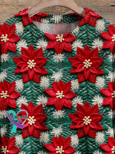 Christmas Gift Flower Pattern Art Print Knit Pullover Sweater