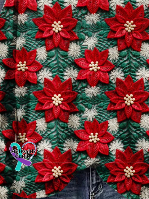 Christmas Gift Flower Pattern Art Print Knit Pullover Sweater