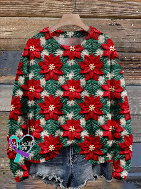 Christmas Gift Flower Pattern Art Print Knit Pullover Sweater Muilticolor / S