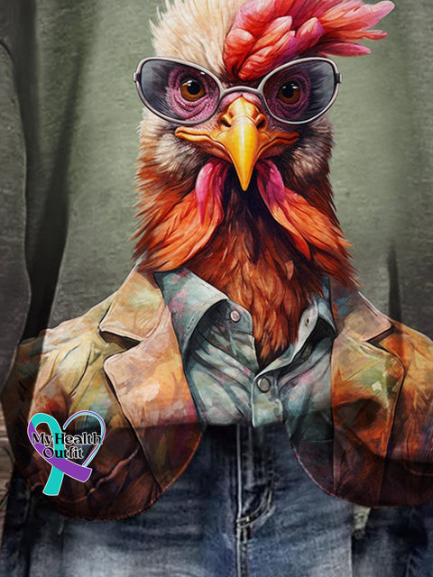 Christmas Gift Fun Fashion Punk Retro Chicken Design Print Casual Sweatshirt