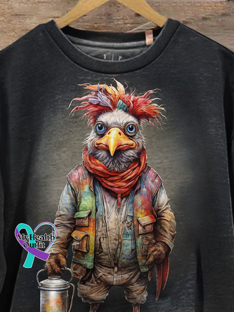 Christmas Gift Fun Fashion Punk Retro Chicken Design Print Casual Sweatshirt