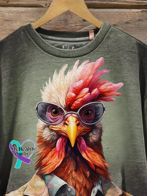 Christmas Gift Fun Fashion Punk Retro Chicken Design Print Casual Sweatshirt