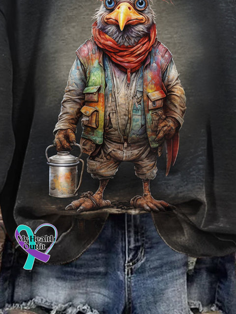 Christmas Gift Fun Fashion Punk Retro Chicken Design Print Casual Sweatshirt