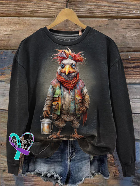 Christmas Gift Fun Fashion Punk Retro Chicken Design Print Casual Sweatshirt Muilticolor / S