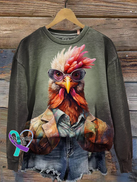 Christmas Gift Fun Fashion Punk Retro Chicken Design Print Casual Sweatshirt Muilticolor / S