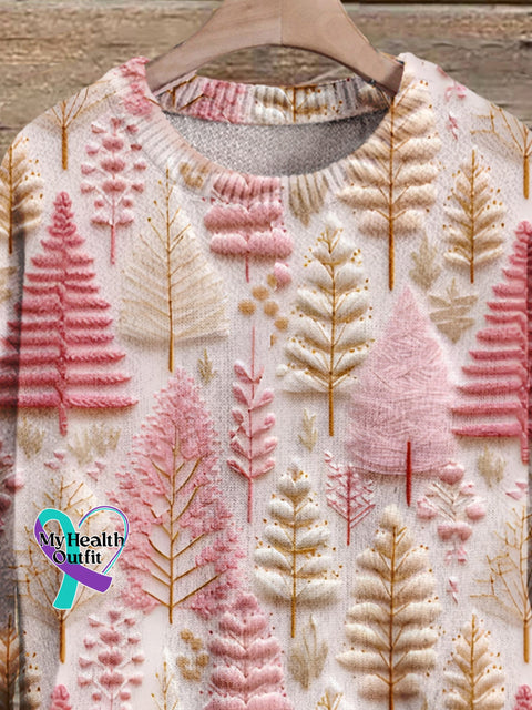 Christmas Gift Imitation Embroidery Tree Art Print Knit Pullover Sweater