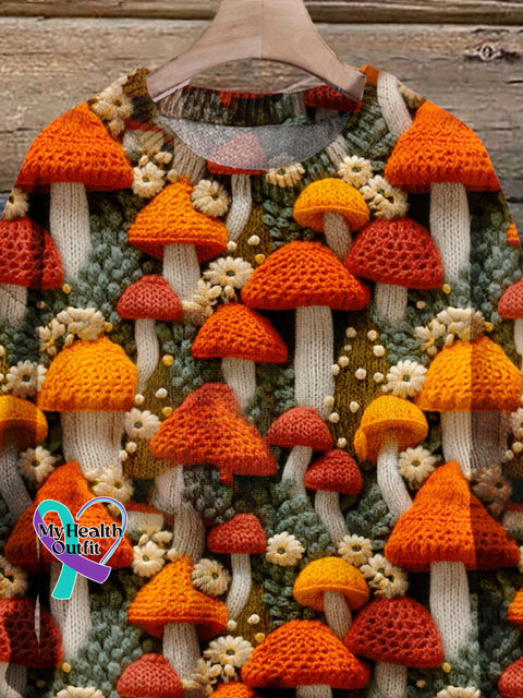Christmas Gift Mushroom Art Print Knit Pullover Sweater