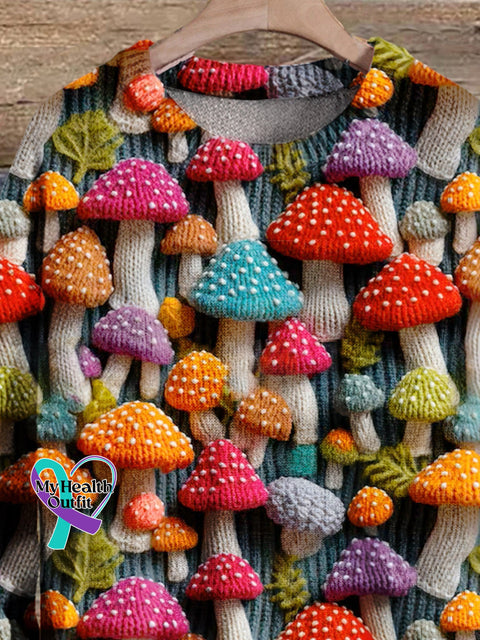 Christmas Gift Mushroom Art Print Knit Pullover Sweater