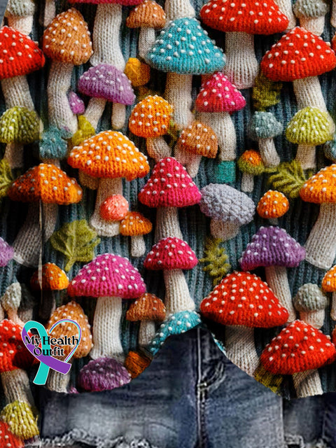 Christmas Gift Mushroom Art Print Knit Pullover Sweater