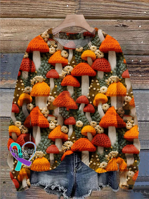 Christmas Gift Mushroom Art Print Knit Pullover Sweater Muilticolor / S
