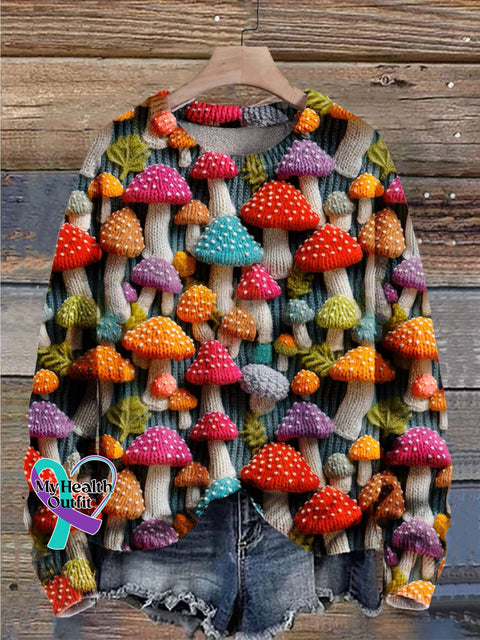 Christmas Gift Mushroom Art Print Knit Pullover Sweater Muilticolor / S