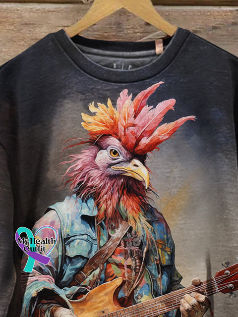 Christmas Gift Music Fun Fashion Punk Retro Chicken Design Print Casual Sweatshirt