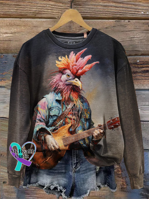 Christmas Gift Music Fun Fashion Punk Retro Chicken Design Print Casual Sweatshirt Muilticolor / S