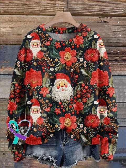 Christmas Gift Santa Claus Art Print Knit Pullover Sweater Muilticolor / S
