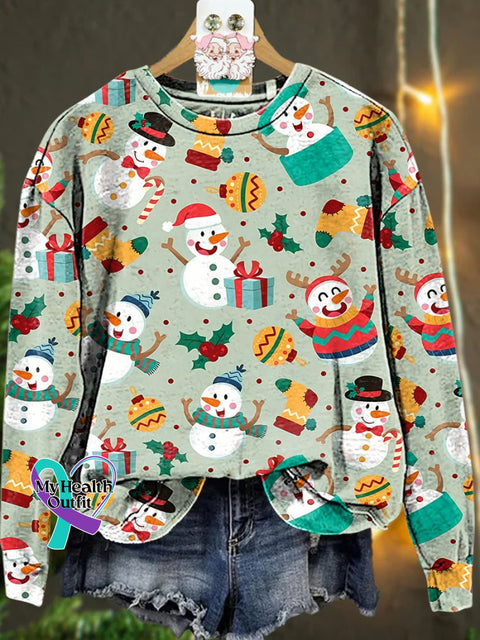 Christmas Gift Snowman Colorful Casual Sweatshirt Multicolor / S