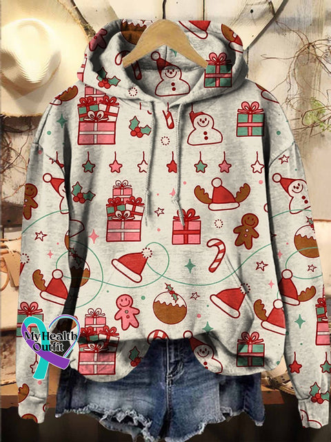 Christmas Gift Snowman Santa Hat Hooded Casual Sweatshirt Multicolor / S