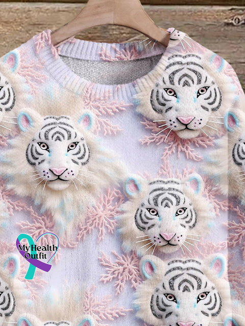 Christmas Gift Tiger Art Print Knit Pullover Sweater