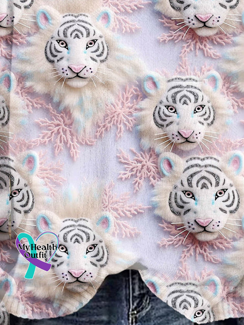 Christmas Gift Tiger Art Print Knit Pullover Sweater