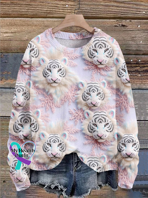 Christmas Gift Tiger Art Print Knit Pullover Sweater Muilticolor / S