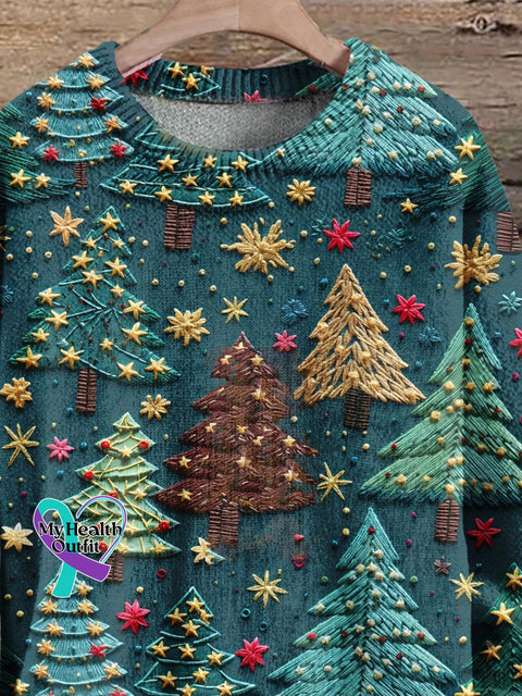 Christmas Gift Tree Art Print Knit Pullover Sweater