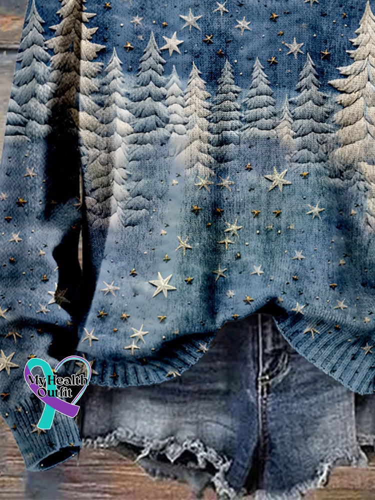 Christmas Gift Tree Art Print Knit Pullover Sweater