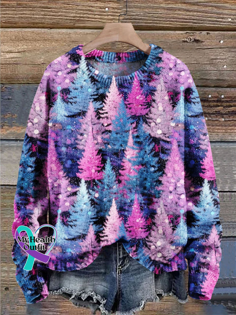 Christmas Gift Tree Art Print Knit Pullover Sweater Muilticolor / S