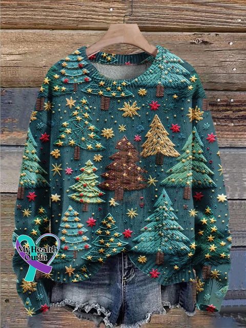 Christmas Gift Tree Art Print Knit Pullover Sweater Muilticolor / S