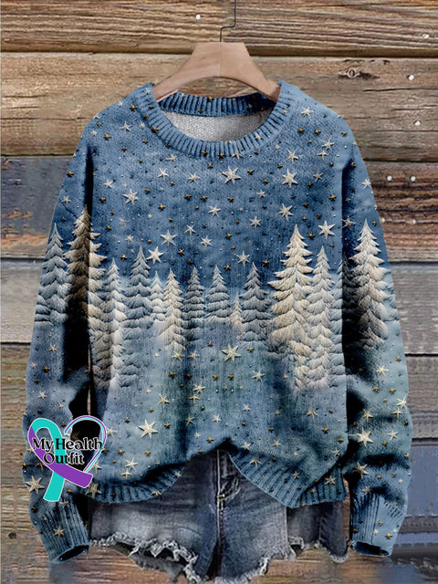 Christmas Gift Tree Art Print Knit Pullover Sweater Muilticolor / S