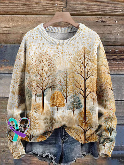 Christmas Gift Tree Autumn And Winter Season Art Print Knit Pullover Sweater Muilticolor / S