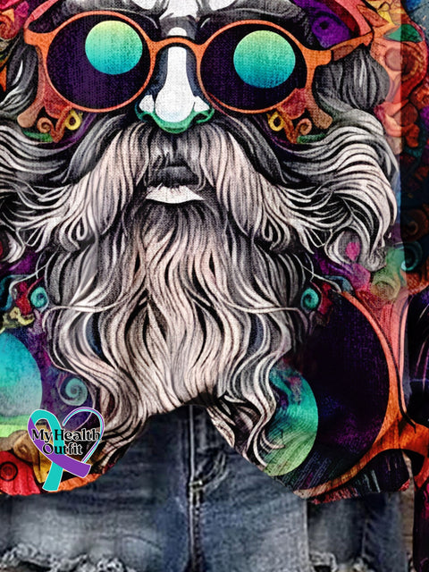 Christmas Gift Trendy Fashion Santas Art Print Knit Pullover Sweater