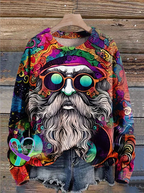 Christmas Gift Trendy Fashion Santas Art Print Knit Pullover Sweater