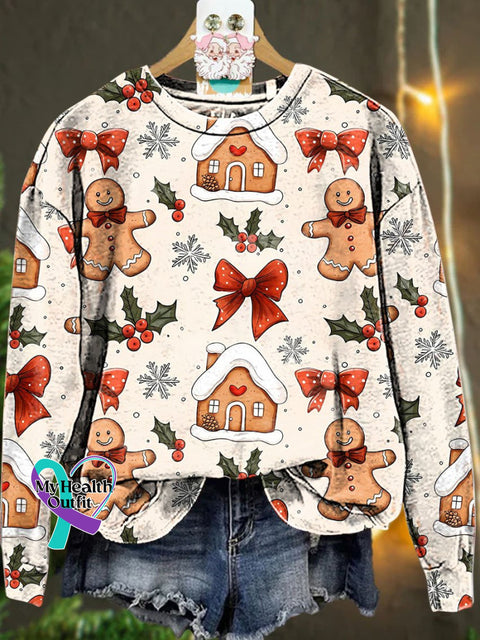 Christmas Gingerbread Holly Bow Casual Sweatshirt Multicolor / S